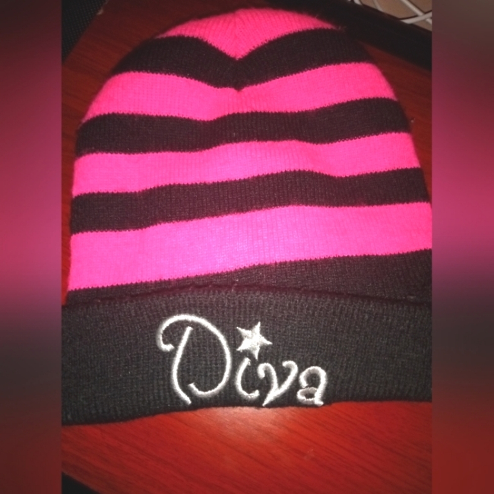 Pink and black striped Diva cap